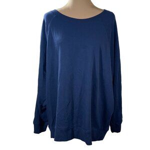 Lou & Grey Side Stripe Cozy Cotton Terry Sweatshirt Navy Green Size XXL